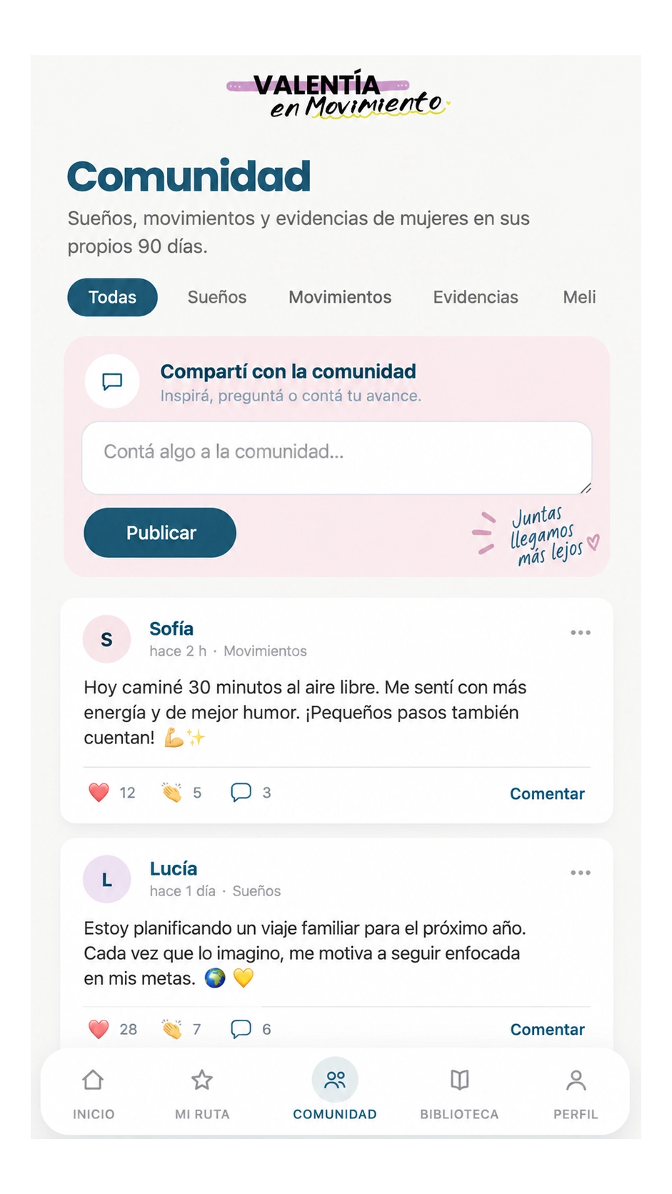 Feed de Comunidad de Valentía en Movimiento